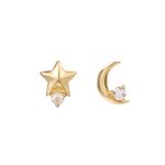 Pendientes Estrella Luna Circonita Oro